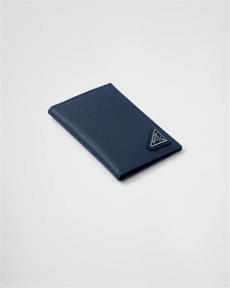 Coffee/baltic Blue Saffiano Leather Card Holder 